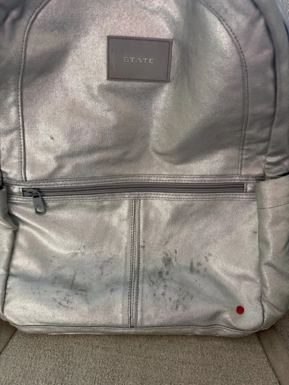 Girls State Metallic silver Kane Double Pocket large school backpack